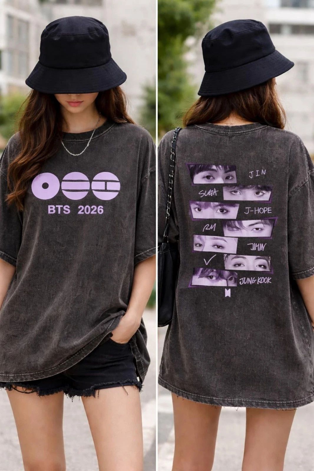BTS 2026 World Tour Graphic T-Shirt, Vintage Washed Streetwear Tee, Kpop Idol Ap Unisex T-shirt, Sweatshirt, Hoodie, Long Sleeve Tee - T-Shirt, Sweatshirt, Hoodie
