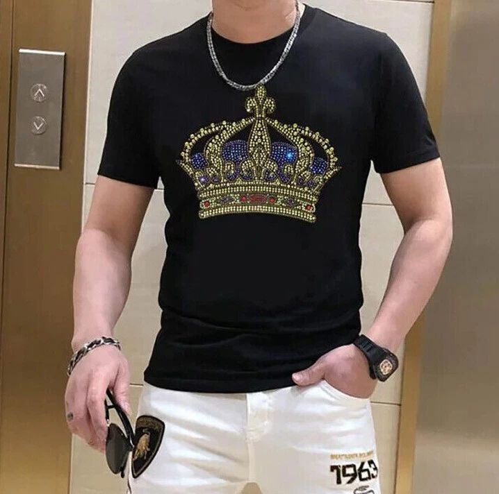 New Men Luxury Rhinestones Fashion Diamond Black White T-Shirt High Quality Unisex T-shirt, Sweatshirt, Hoodie, Long Sleeve Tee - T-Shirt, Sweatshirt, Hoodie