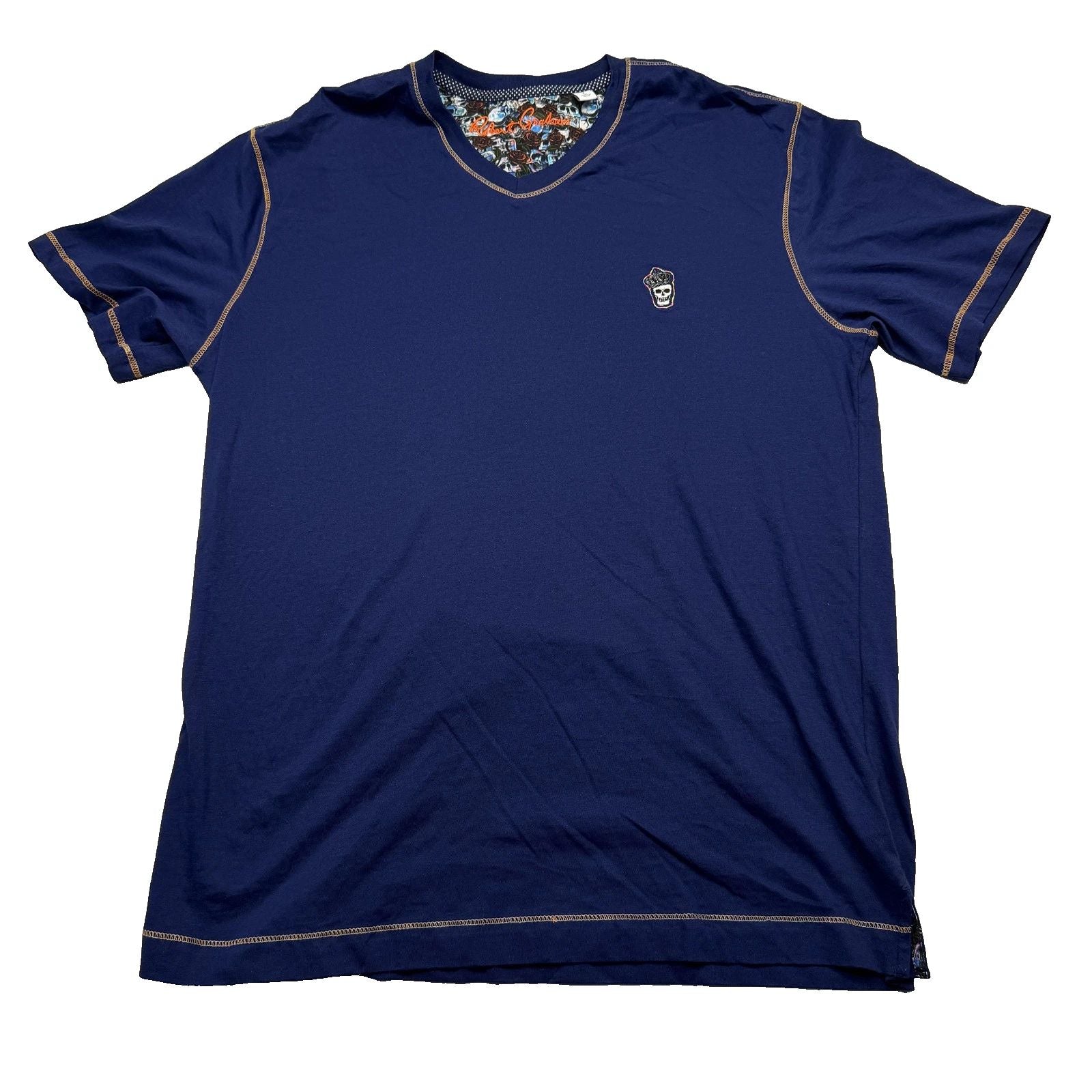 Robert Graham Shirt Mens Large Blue V-Neck Classic Fit Skull Logo Cotton Casual Unisex T-shirt, Sweatshirt, Hoodie, Long Sleeve Tee - T-Shirt, Sweatshirt, Hoodie