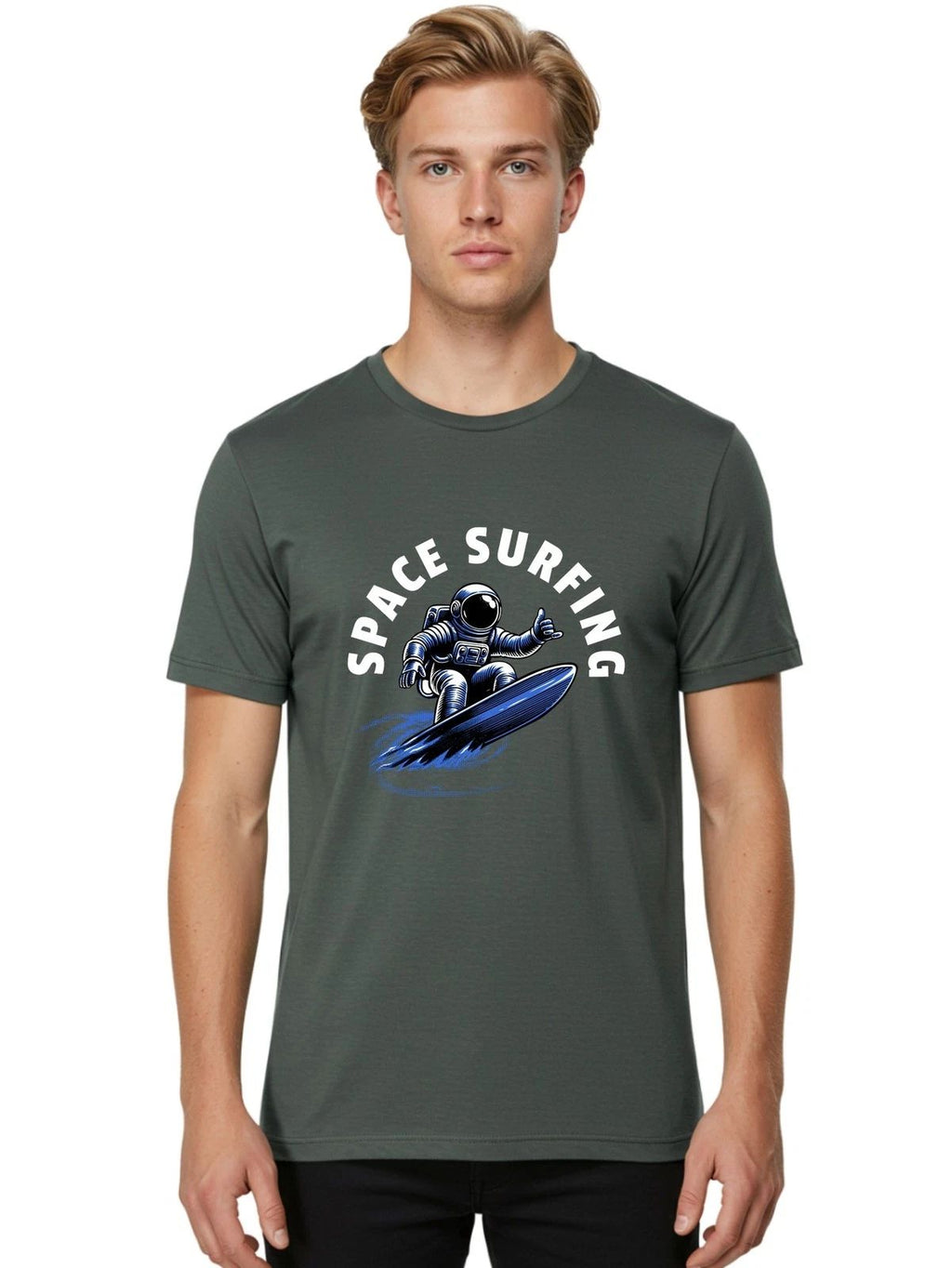 Space-Surfing Mens Graphic Tee,100% Cotton,Casual Summer Wear Unisex T-shirt, Sweatshirt, Hoodie, Long Sleeve Tee - T-Shirt, Sweatshirt, Hoodie