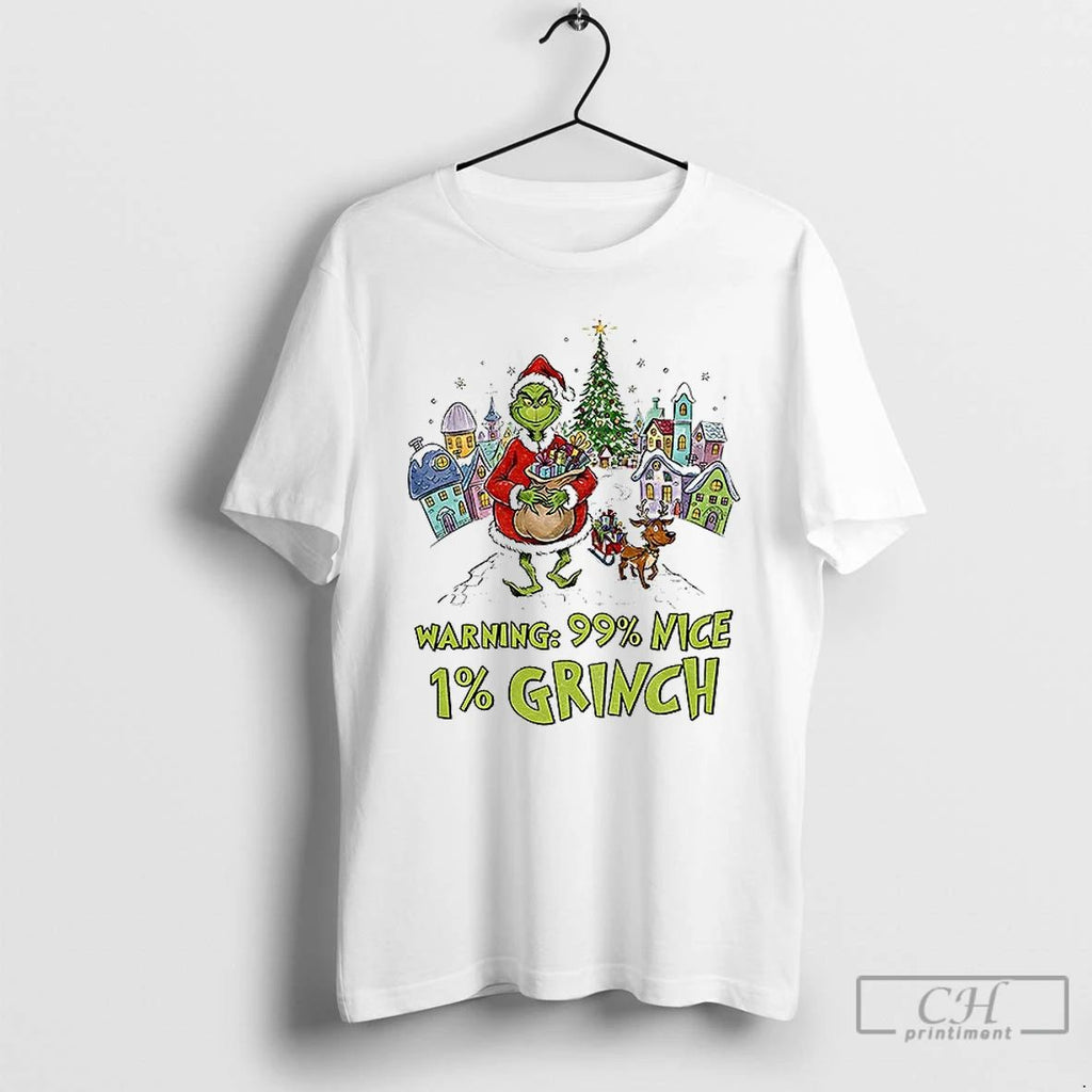 Classic Grinch Santa Hat Warning 99 Nice 1 Grinch Merry Christmas T Shirts Unisex T-shirt, Sweatshirt, Hoodie, Long Sleeve Tee - T-Shirt, Sweatshirt, Hoodie