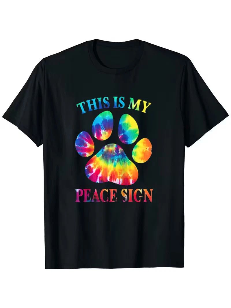 Men'S Tie-Dye "This is My Peace Sign" Dog Paw Print T-Shirt - Soft, Round Neck, Unisex T-shirt, Sweatshirt, Hoodie, Long Sleeve Tee - T-Shirt, Sweatshirt, Hoodie
