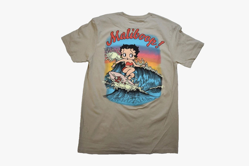 Betty Boop Mens Surfing A Big Wave Maliboop! Tan Shirt New S-XL Unisex T-shirt, Sweatshirt, Hoodie, Long Sleeve Tee - T-Shirt, Sweatshirt, Hoodie