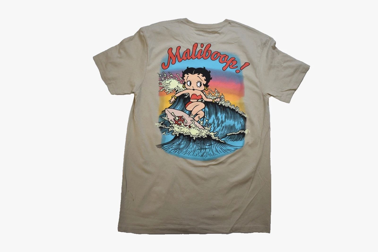 Betty Boop Mens Surfing A Big Wave Maliboop! Tan Shirt New S-XL Unisex T-shirt, Sweatshirt, Hoodie, Long Sleeve Tee - T-Shirt, Sweatshirt, Hoodie