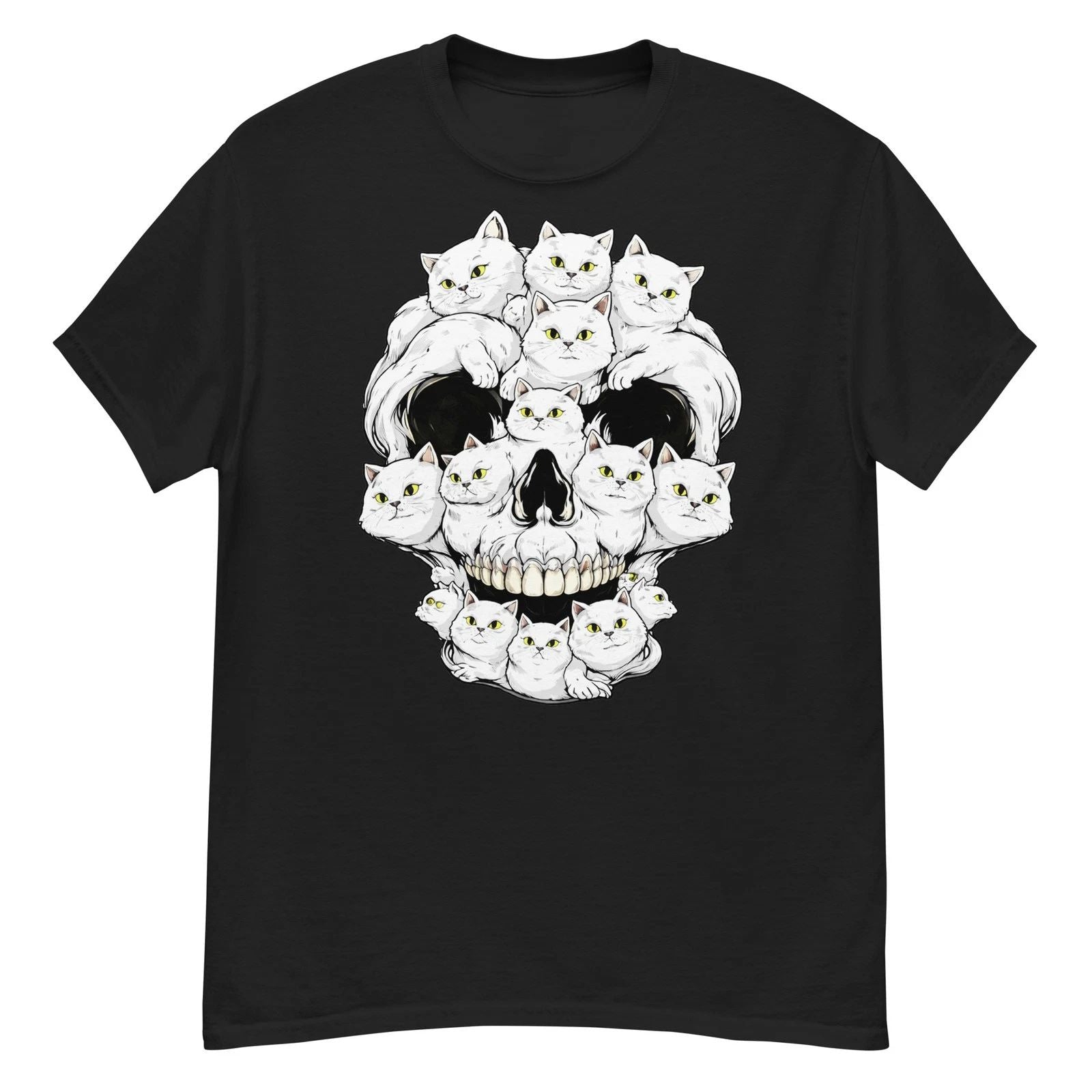 Skull Cat Graphic T-Shirt 100% Cotton Unisex T-shirt, Sweatshirt, Hoodie, Long Sleeve Tee - T-Shirt, Sweatshirt, Hoodie