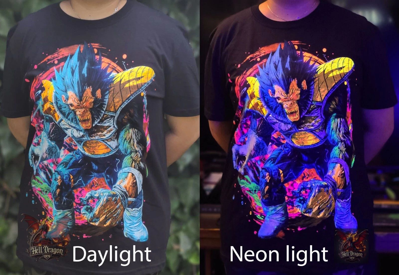 Great Ape Vegeta Colorful Neon glow T-shirt 100% Cotton Unisex T-shirt, Sweatshirt, Hoodie, Long Sleeve Tee - T-Shirt, Sweatshirt, Hoodie