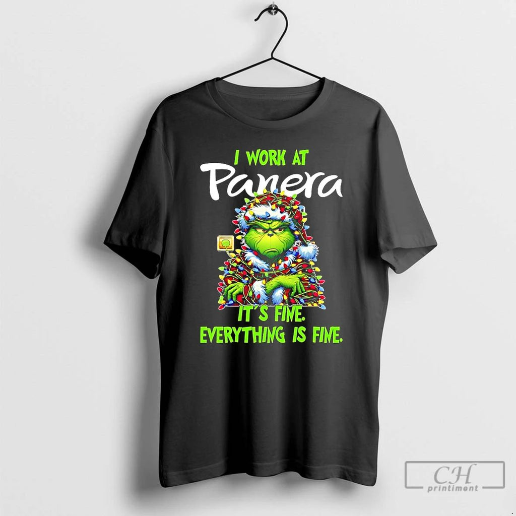 Classic Grinch Christmas Light I Work At Panera Its Fine Everything Is Fine T Shirts Unisex T-shirt, Sweatshirt, Hoodie, Long Sleeve Tee - T-Shirt, Sweatshirt, Hoodie