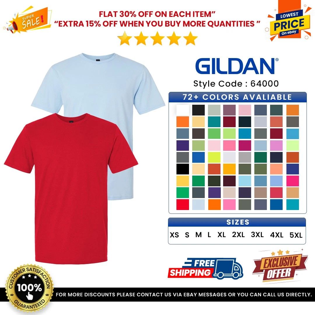 Gildan 64000 Men's Ringspun Softstyle Cotton Jersey Knit Crew Neck Plain T-Shirt Unisex T-shirt, Sweatshirt, Hoodie, Long Sleeve Tee - T-Shirt, Sweatshirt, Hoodie