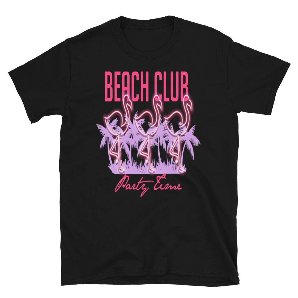 Neon Flamingo Beach Club Classic Trendy Design Casual T-Shirt Unisex T-shirt, Sweatshirt, Hoodie, Long Sleeve Tee - T-Shirt, Sweatshirt, Hoodie