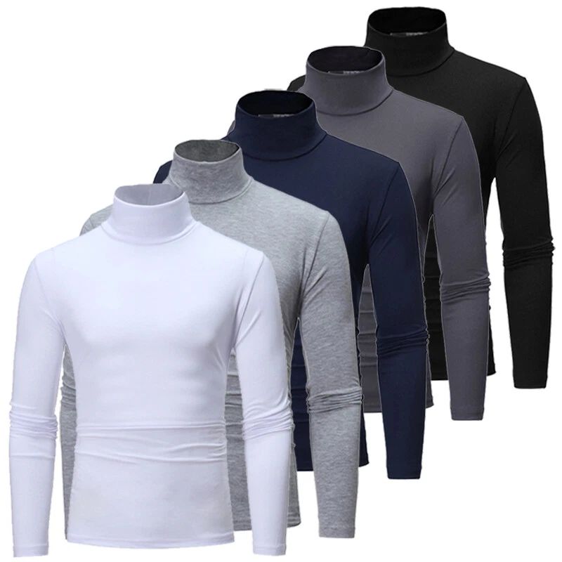 Mens Mock Turtleneck T-Shirt Solid Long Sleeve Pullover Basic Undershirt Tops Unisex T-shirt, Sweatshirt, Hoodie, Long Sleeve Tee - T-Shirt, Sweatshirt, Hoodie