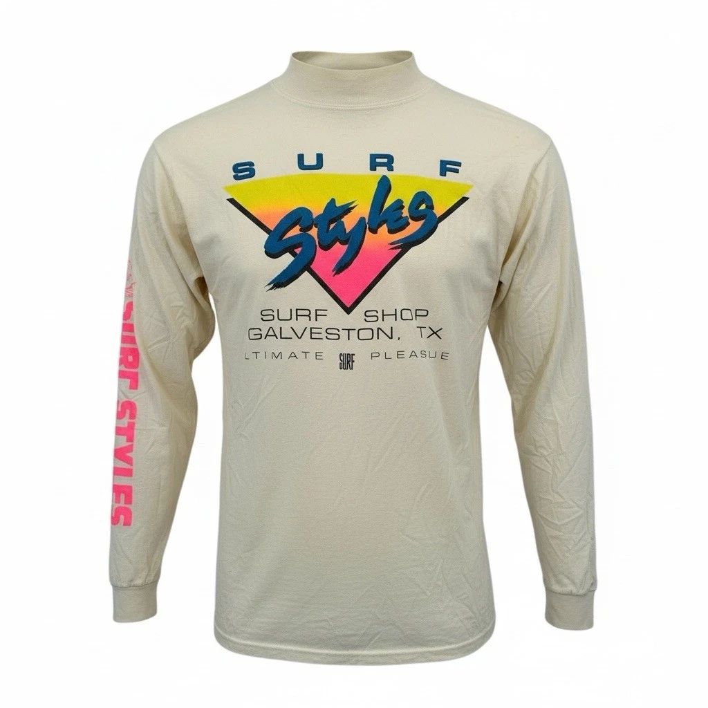 Vtg Surf Styles Shop Galveston TX Murina Shirt LS Surfing 80s Colorful XL READ Unisex T-shirt, Sweatshirt, Hoodie, Long Sleeve Tee - T-Shirt, Sweatshirt, Hoodie