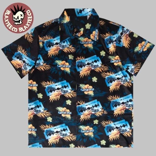 Judas Priest British Steel Summer 2025 Tropical Pattern Hawaiian Shirt allsize Unisex T-shirt, Sweatshirt, Hoodie, Long Sleeve Tee - T-Shirt, Sweatshirt, Hoodie