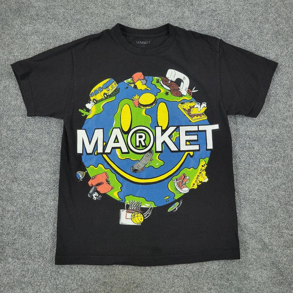 Market Shirt Men's Medium Black MAKET Logo Earth Graphic Tee Short Sleeve Adult Unisex T-shirt, Sweatshirt, Hoodie, Long Sleeve Tee - T-Shirt, Sweatshirt, Hoodie