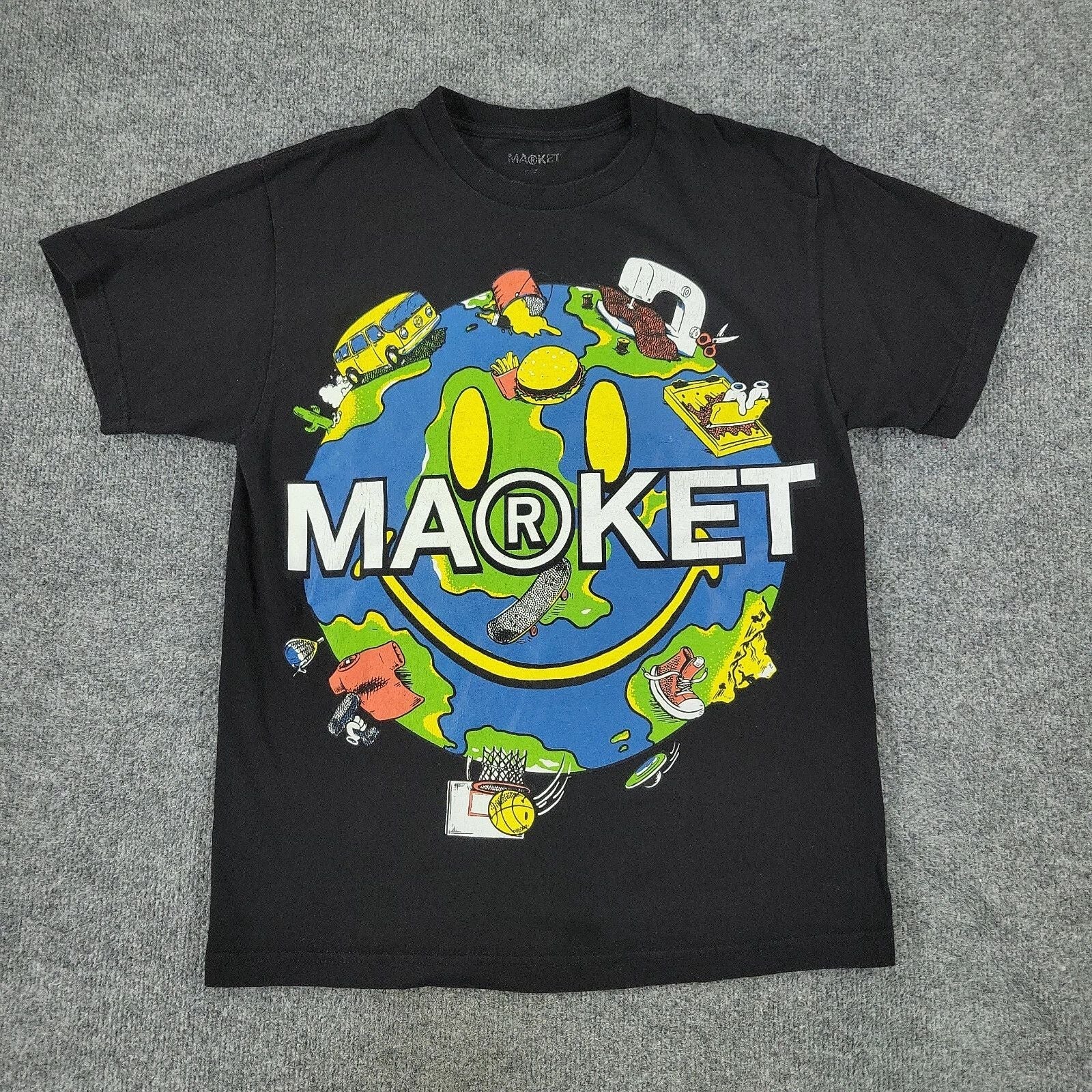 Market Shirt Men's Medium Black MAKET Logo Earth Graphic Tee Short Sleeve Adult Unisex T-shirt, Sweatshirt, Hoodie, Long Sleeve Tee - T-Shirt, Sweatshirt, Hoodie