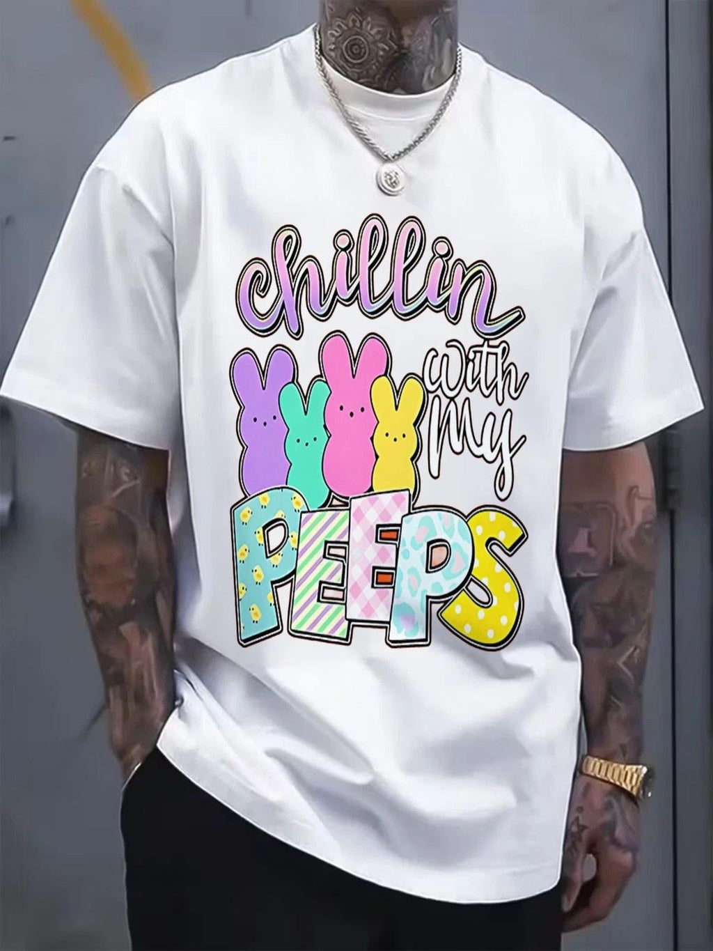 Chillin With My Peeps Easter Bunny Graphic Tee Holiday Shirt Unisex Gift Unisex T-shirt, Sweatshirt, Hoodie, Long Sleeve Tee - T-Shirt, Sweatshirt, Hoodie