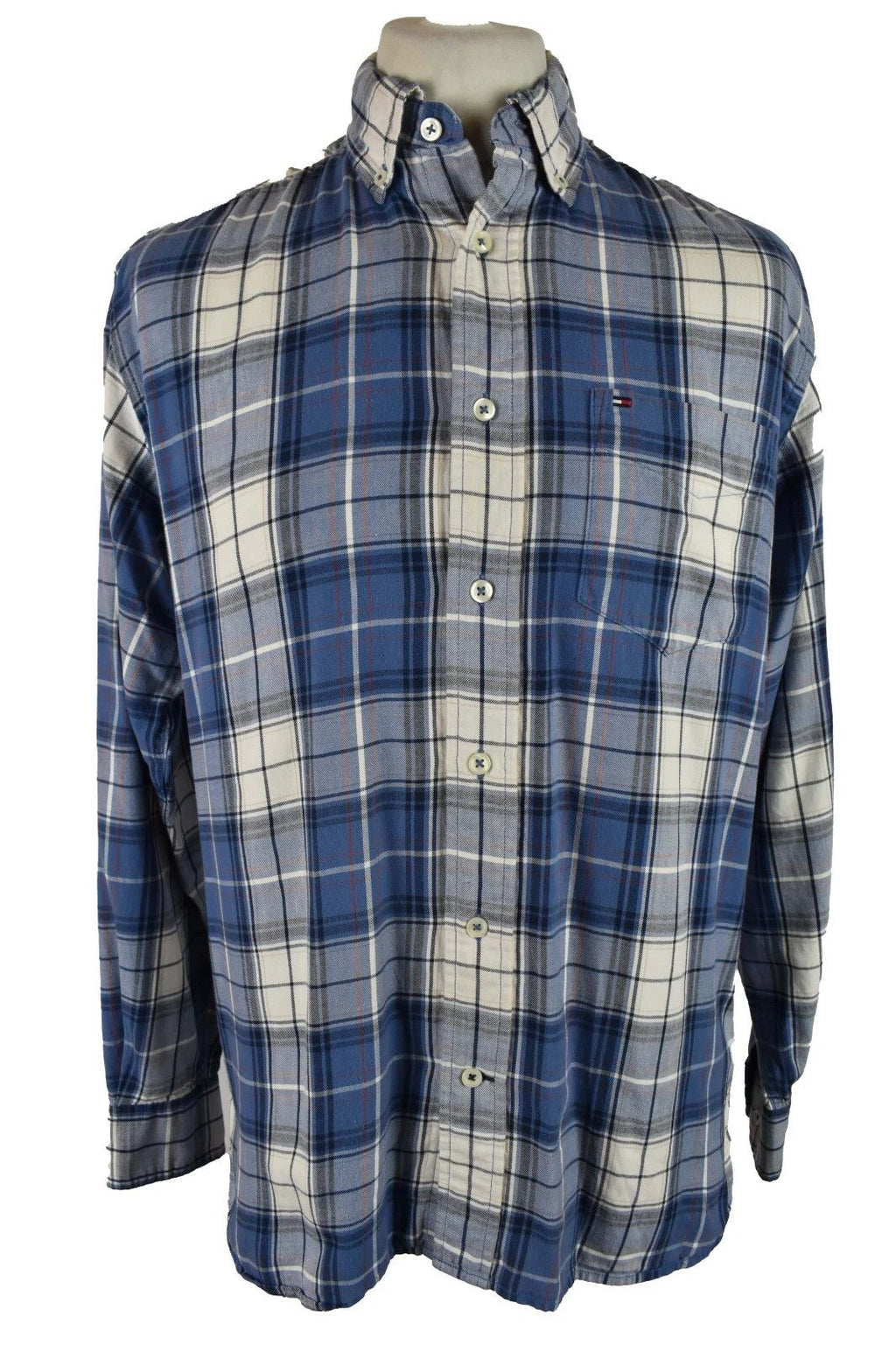 TOMMY HILFIGER Blue Long Sleeve Shirt size S Mens Checked Outdoors Outerwear Unisex T-shirt, Sweatshirt, Hoodie, Long Sleeve Tee - T-Shirt, Sweatshirt, Hoodie