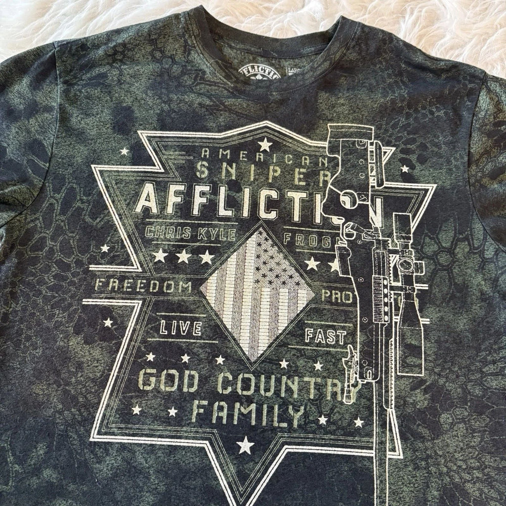 Affliction T-Shirt Mens L Chris Kyle American Sniper God, Country, Family USA Unisex T-shirt, Sweatshirt, Hoodie, Long Sleeve Tee - T-Shirt, Sweatshirt, Hoodie