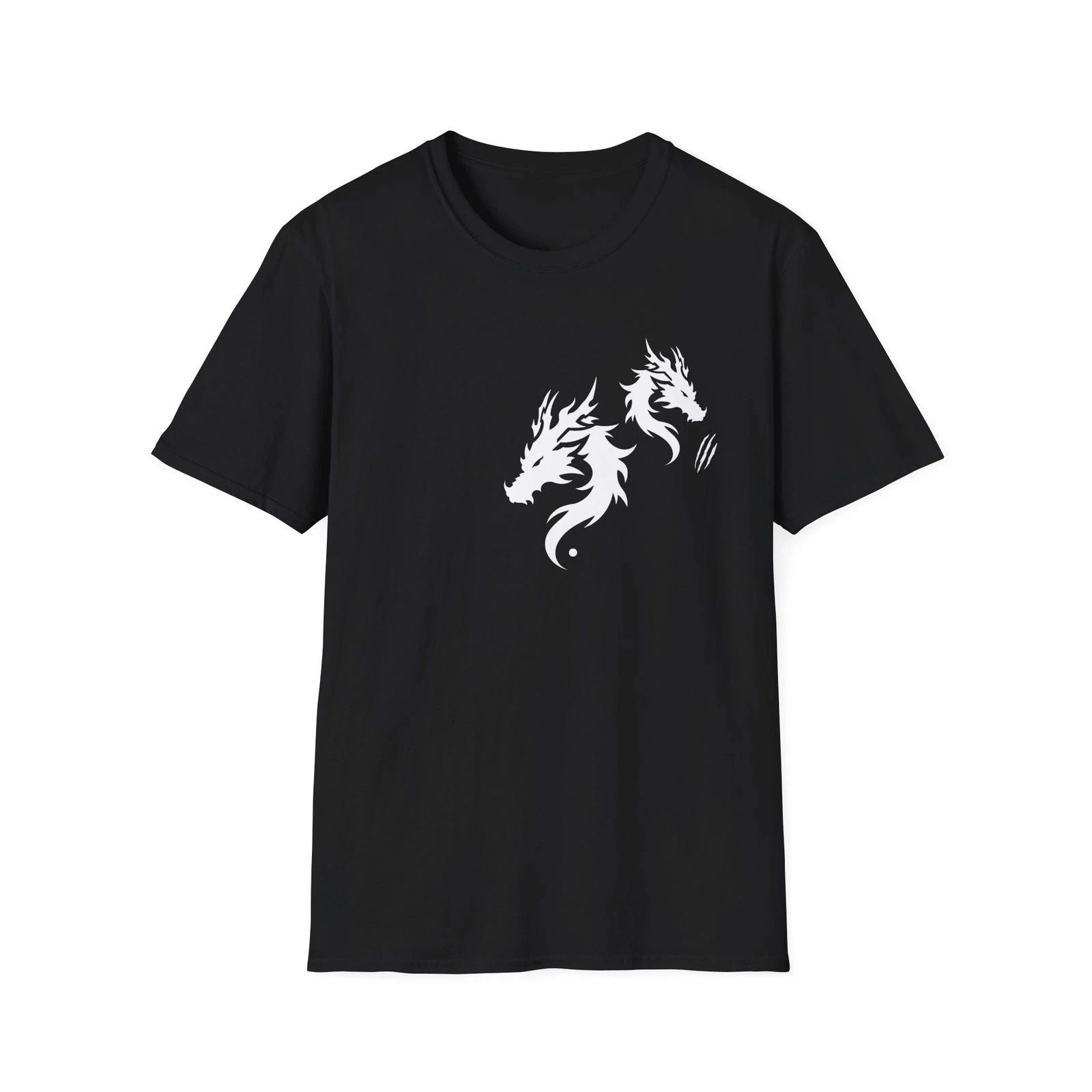 Double Dragon T-Shirt, Minimal White Dragon Graphic Tee, Retro Animal Art Unisex T-shirt, Sweatshirt, Hoodie, Long Sleeve Tee - T-Shirt, Sweatshirt, Hoodie