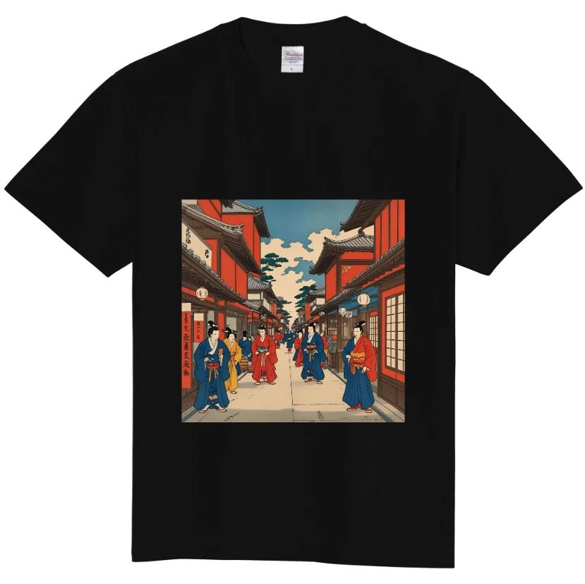 Japanese Ukiyo-e Street Scene T-Shirt | Traditional Edo Town Art Print Tee Unisex T-shirt, Sweatshirt, Hoodie, Long Sleeve Tee - T-Shirt, Sweatshirt, Hoodie