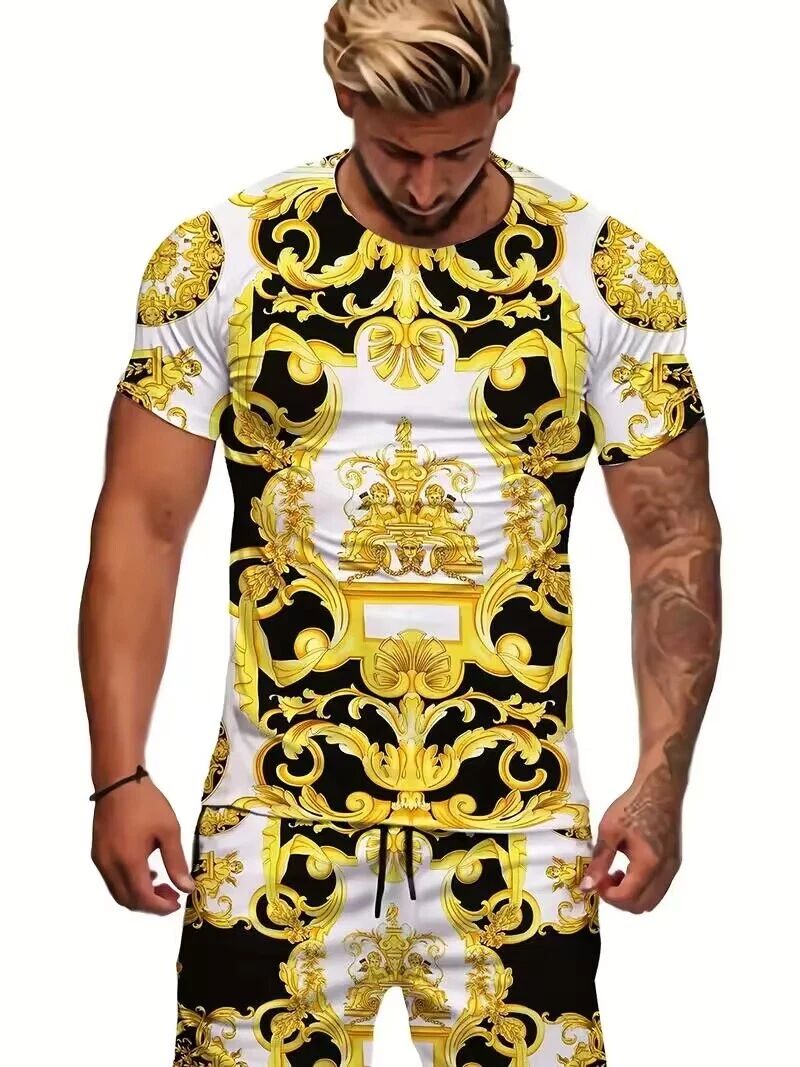 T Shirt Baroque Fashion Off White Gold Yellow Leaf Party Men Short Sleeve Trendy Unisex T-shirt, Sweatshirt, Hoodie, Long Sleeve Tee - T-Shirt, Sweatshirt, Hoodie