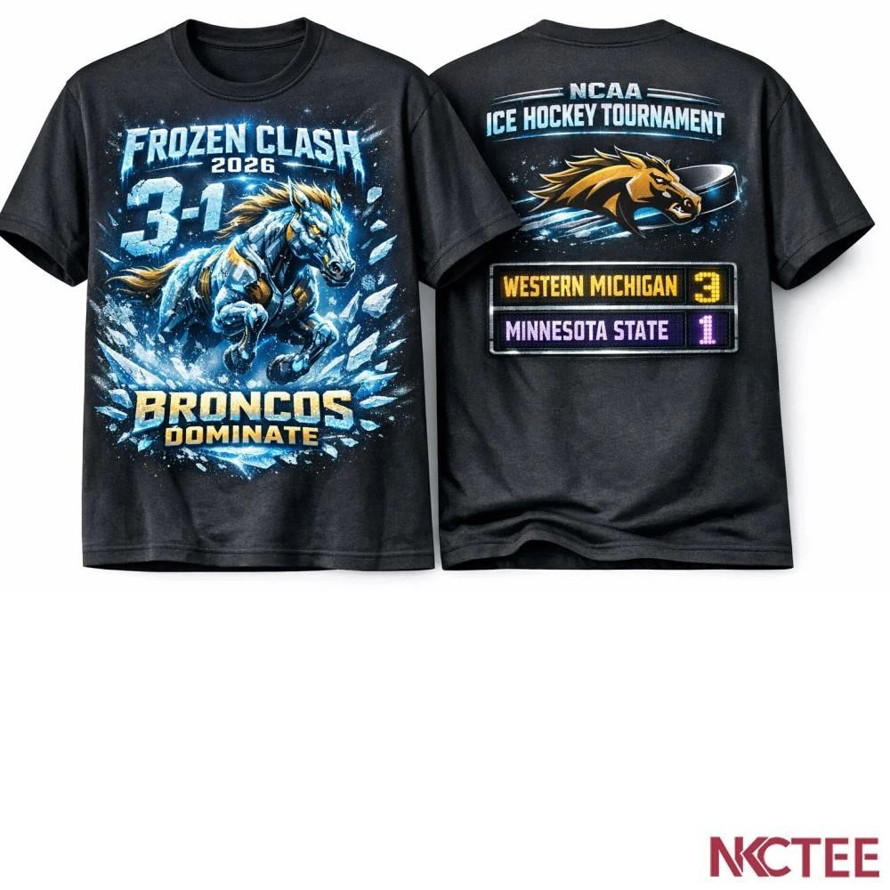 NKCtees Western Michigan Broncos Frozen Victory 3 1 Minnesota State Mavericks 2026 Ice Hockey Tournament shirt - T-Shirt, Sweatshirt, Hoodie