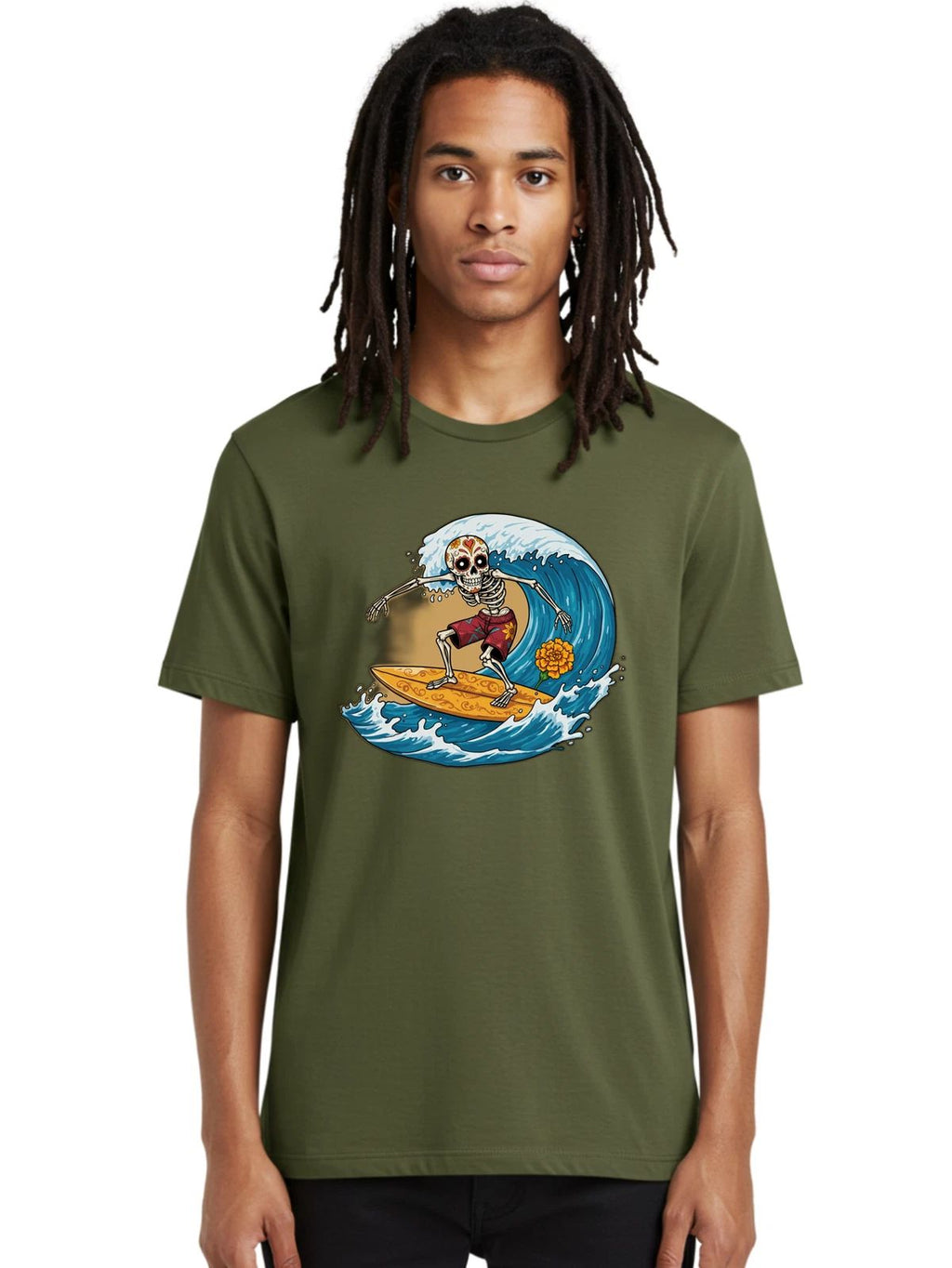 Skeleton-Surfer Mens Graphic Tee, 100% Cotton, Casual Summer Wear Unisex T-shirt, Sweatshirt, Hoodie, Long Sleeve Tee - T-Shirt, Sweatshirt, Hoodie