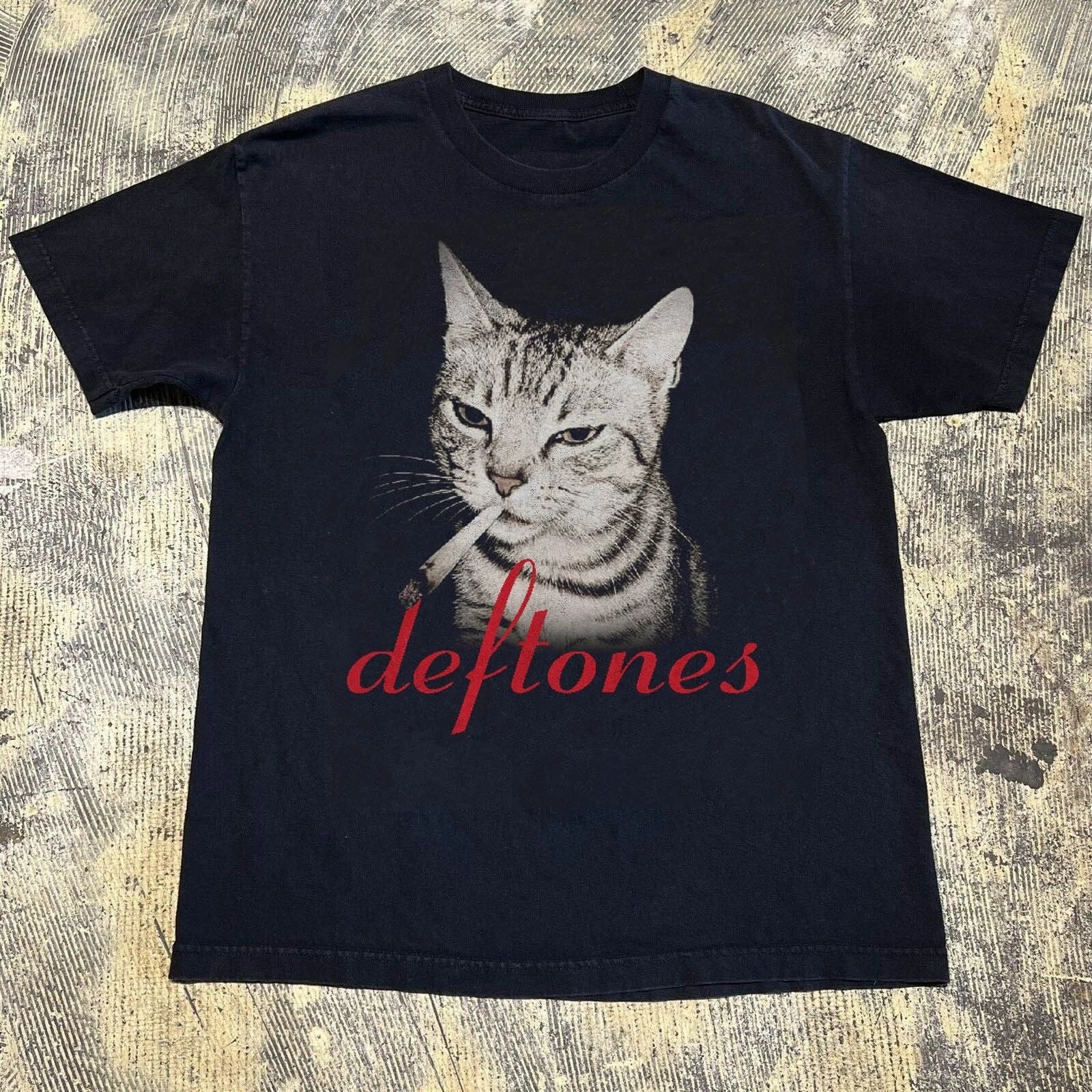 Deftones Cat Smoking, Funny Cat Unisex Black T-shirt, Sizes S-5XL Unisex T-shirt, Sweatshirt, Hoodie, Long Sleeve Tee - T-Shirt, Sweatshirt, Hoodie