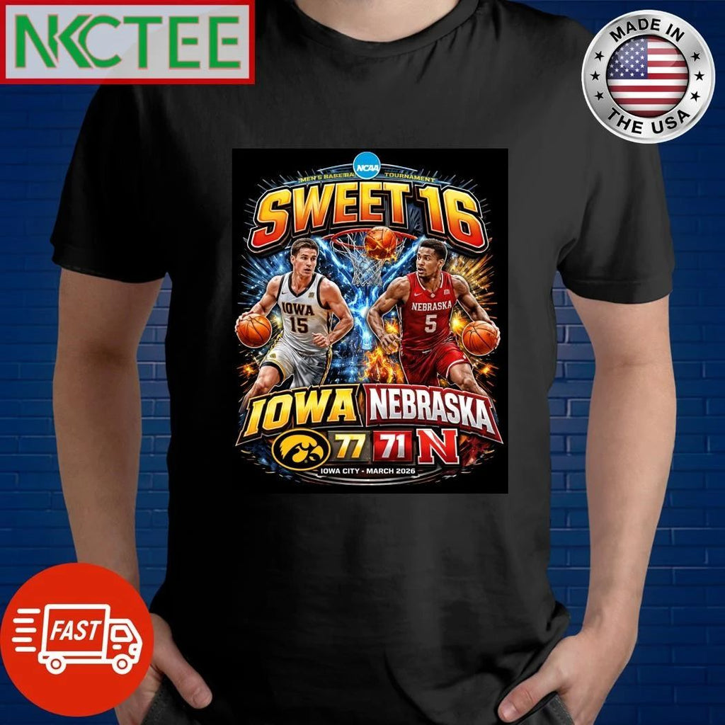 NKCtees Iowa Hawkeyes Sweet 16 Victory 77-71 Nebraska 2026 NCAA March Madness shirt Unisex T-shirt, Sweatshirt, Hoodie, Long Sleeve Tee - T-Shirt, Sweatshirt, Hoodie