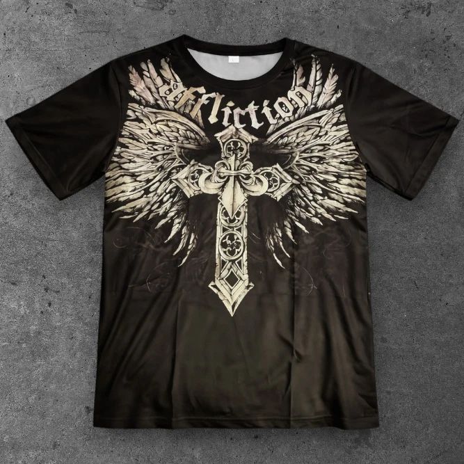 Mens Affliction Style Angel Wings Cross T Shirt Black Grunge Streetwear S-2XL Unisex T-shirt, Sweatshirt, Hoodie, Long Sleeve Tee - T-Shirt, Sweatshirt, Hoodie