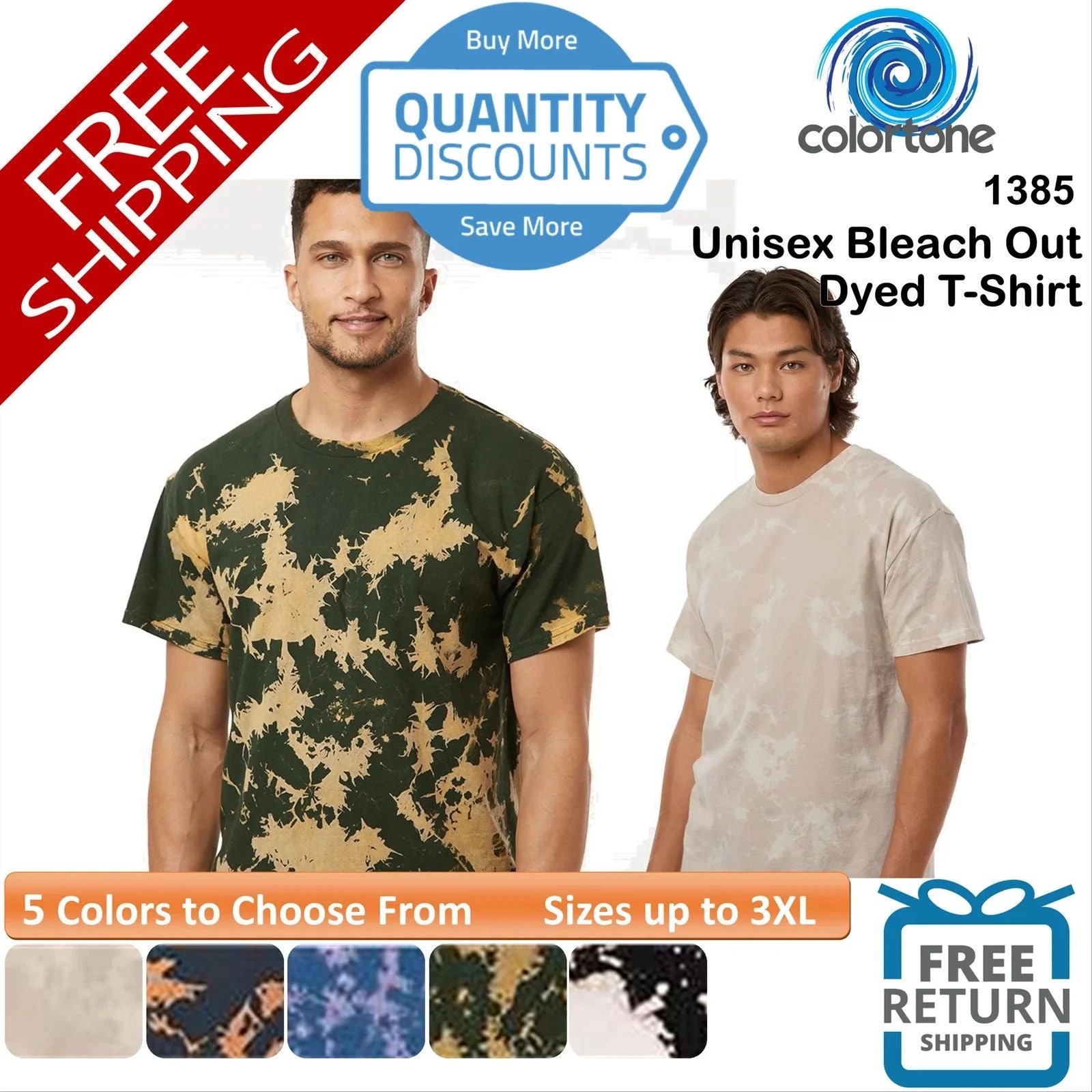 Colortone Unisex Bleach Out Dyed Cotton Short Sleeve T-Shirt Up To 3XL 1385 Unisex T-shirt, Sweatshirt, Hoodie, Long Sleeve Tee - T-Shirt, Sweatshirt, Hoodie