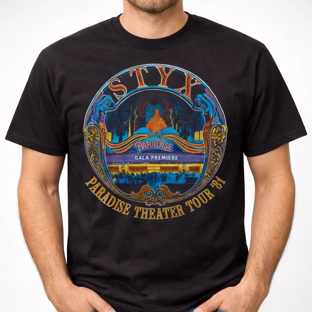 Styx Paradise Theater Tour Mens T Shirt Rock And Roll Classic Band Tee New Black Unisex T-shirt, Sweatshirt, Hoodie, Long Sleeve Tee - T-Shirt, Sweatshirt, Hoodie