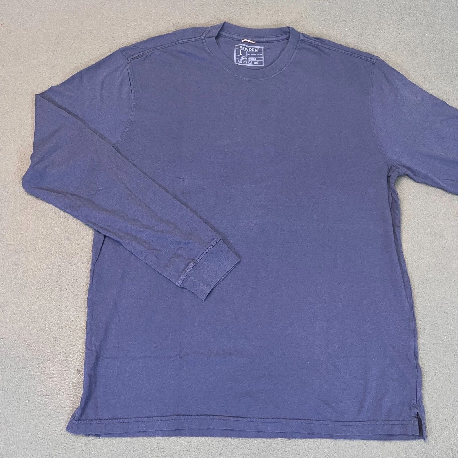 Reworn Long Sleeve Everyday T Shirt Men's Size Large Blue 100% Cotton Outdoor Unisex T-shirt, Sweatshirt, Hoodie, Long Sleeve Tee - T-Shirt, Sweatshirt, Hoodie