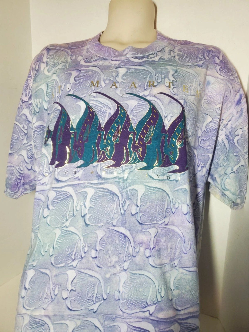 St Maarten T-shirt Fish Watercolor Tie Dye Vapourwave Aesthetic 90s Purple Sz XL Unisex T-shirt, Sweatshirt, Hoodie, Long Sleeve Tee - T-Shirt, Sweatshirt, Hoodie