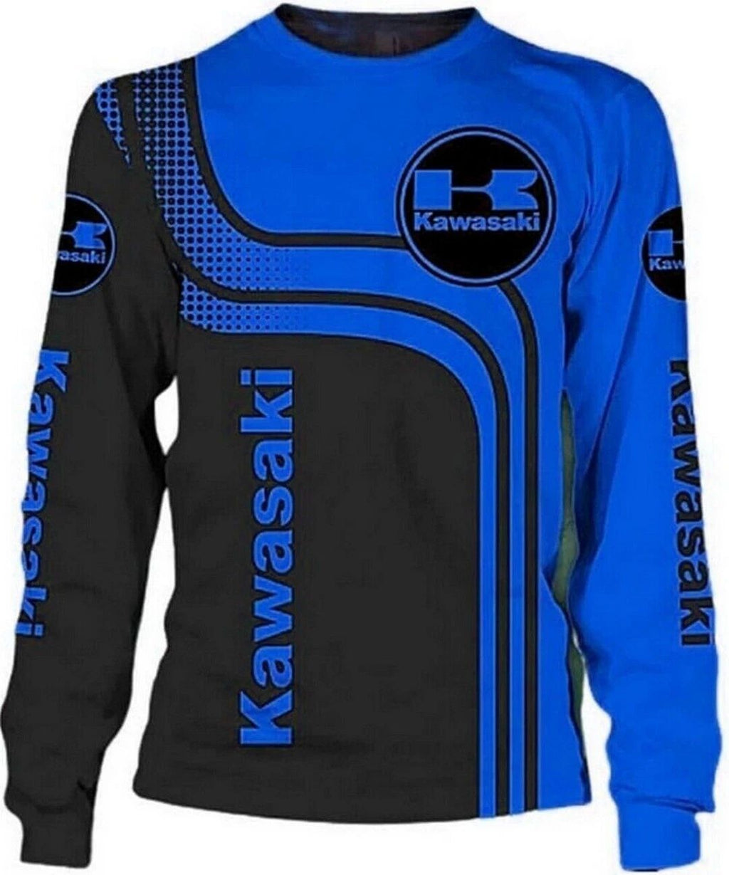 Kawasaki Long sleeve Shirt 3D Racing Size S-5XL Printed 3D BLue Black Unisex T-shirt, Sweatshirt, Hoodie, Long Sleeve Tee - T-Shirt, Sweatshirt, Hoodie