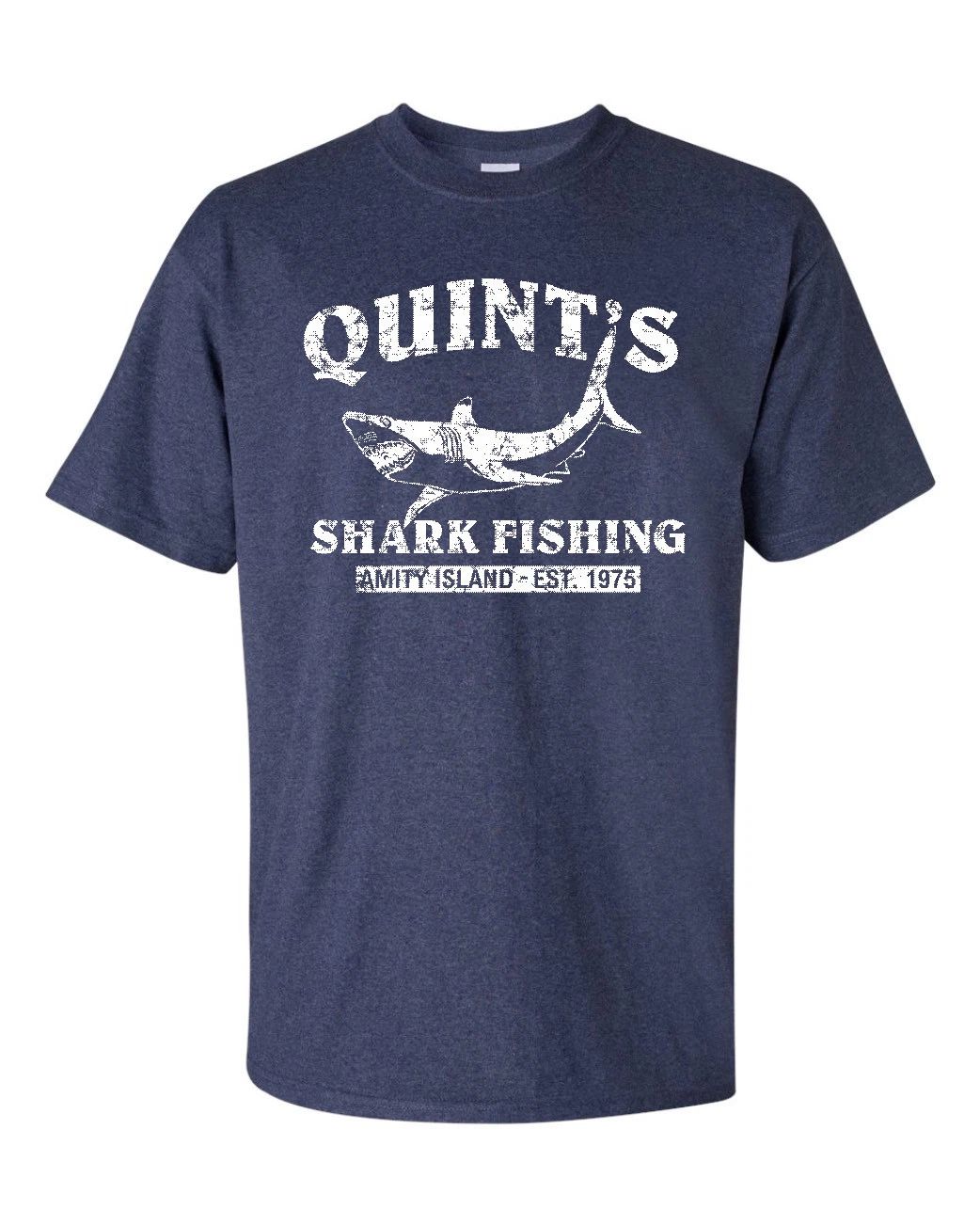 QUINT'S SHARK FISHING Jaws RETRO Amity Heather Navy Men's Tee Shirt 1206 Unisex T-shirt, Sweatshirt, Hoodie, Long Sleeve Tee - T-Shirt, Sweatshirt, Hoodie
