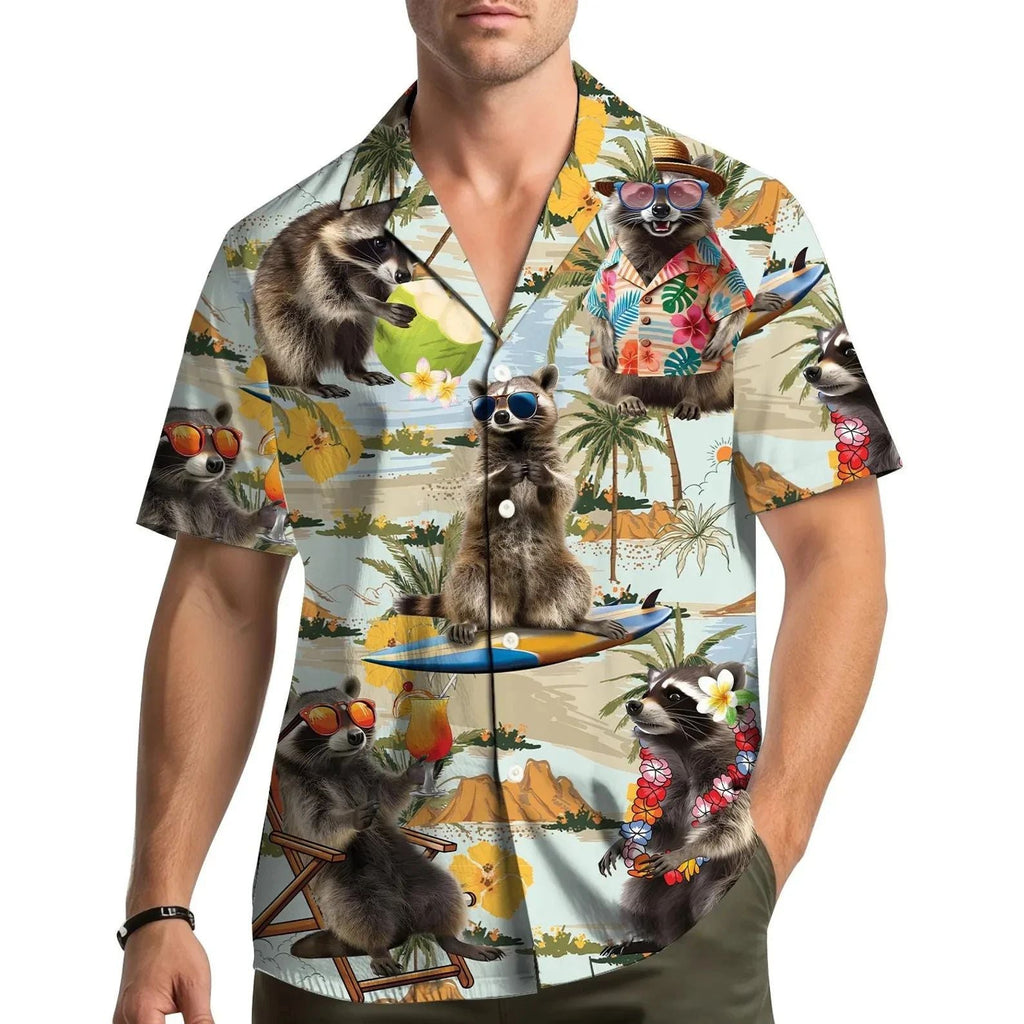 Surf Raccoon Hawaiian Shirt Funny Tropical Beach Aloha Button Down Men Women Unisex T-shirt, Sweatshirt, Hoodie, Long Sleeve Tee - T-Shirt, Sweatshirt, Hoodie