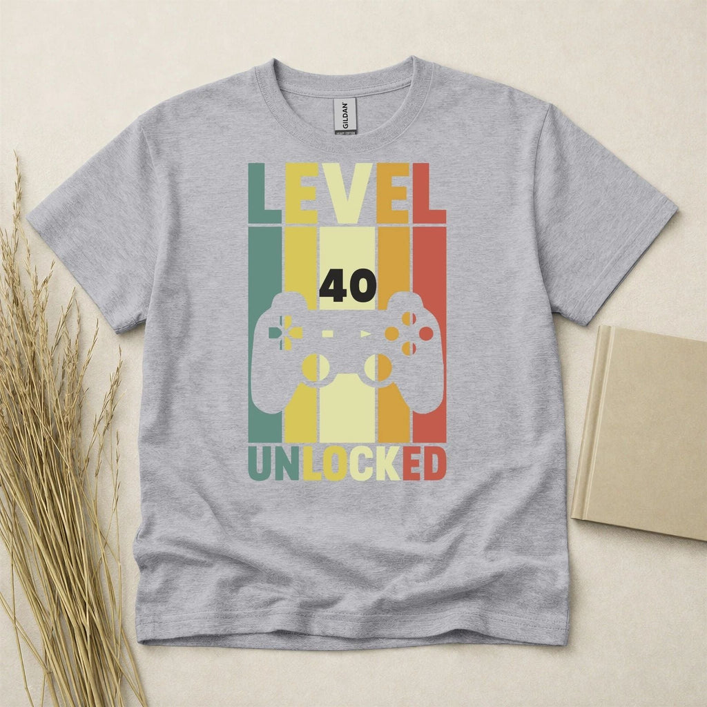 Level 40 Unlocked 40th Birthday T Shirt Custom Year Gift Gildan Heavy Cotton Tee Unisex T-shirt, Sweatshirt, Hoodie, Long Sleeve Tee - T-Shirt, Sweatshirt, Hoodie