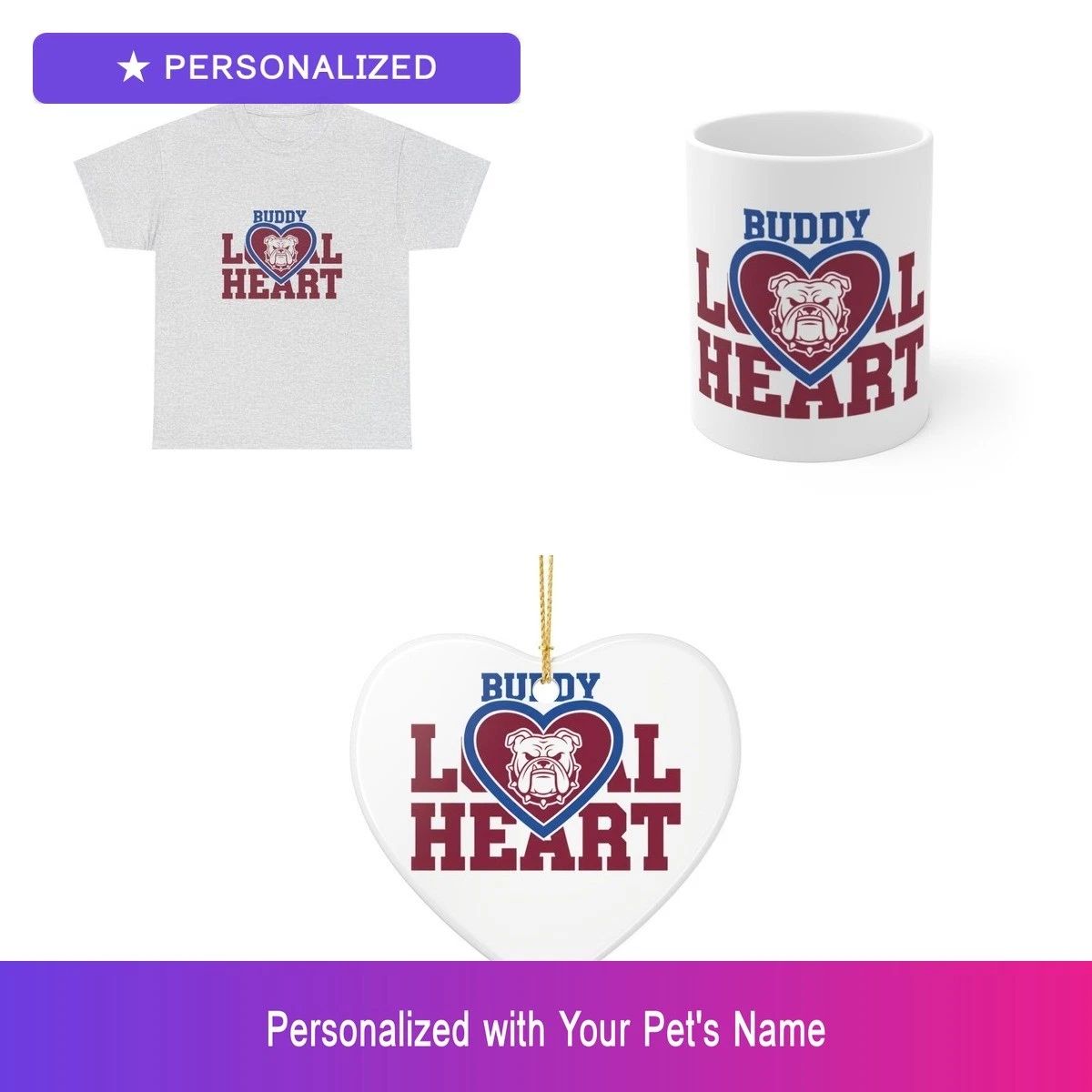 Custom Bulldog Pet Lover Gift Set Shirt Mug Ornament Personalized Name Bundle Unisex T-shirt, Sweatshirt, Hoodie, Long Sleeve Tee - T-Shirt, Sweatshirt, Hoodie