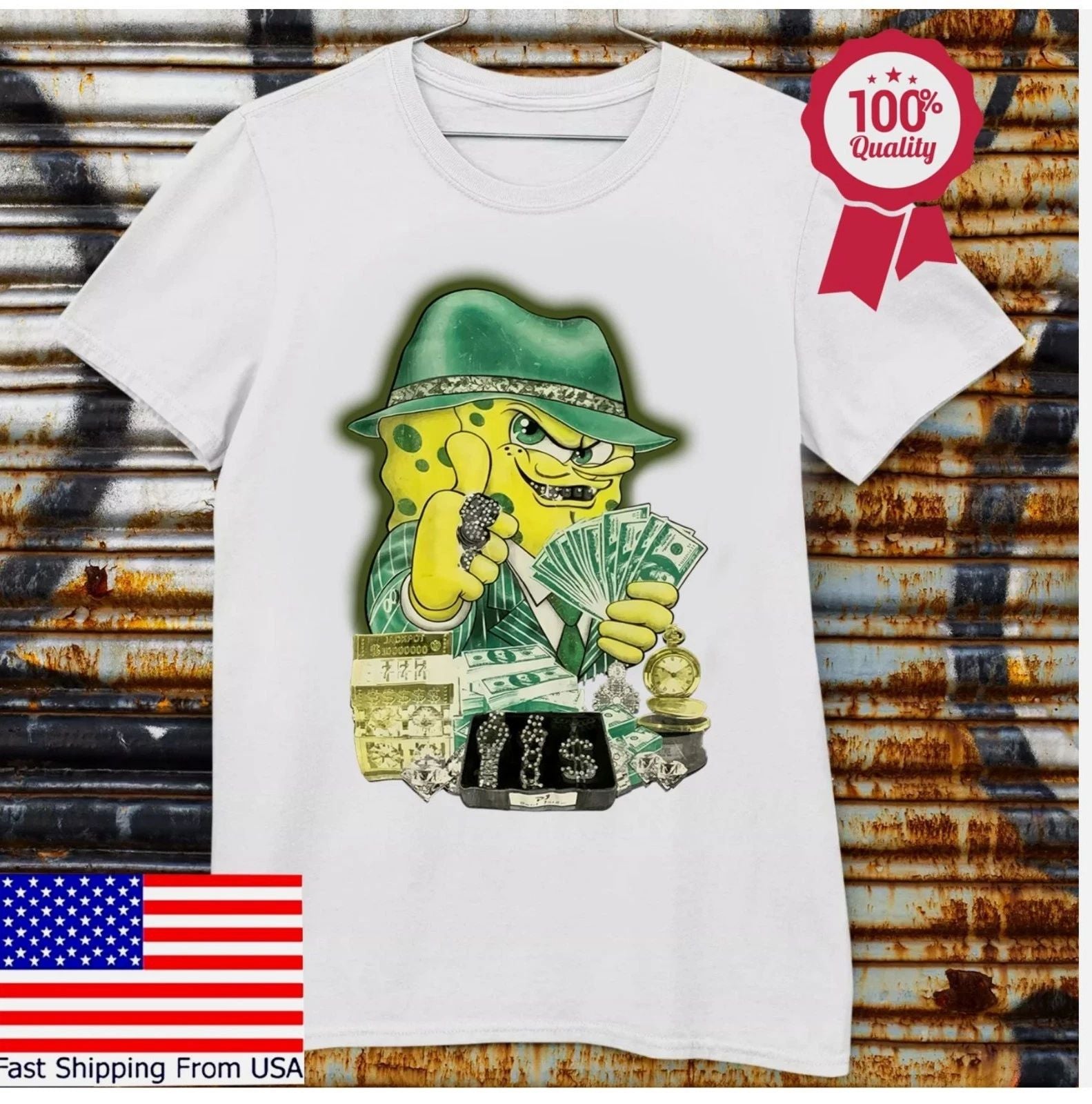 HOT Gangster SpongeBob Shirt Made In USA Vintage Retro T-shirt Unisex T-shirt, Sweatshirt, Hoodie, Long Sleeve Tee - T-Shirt, Sweatshirt, Hoodie