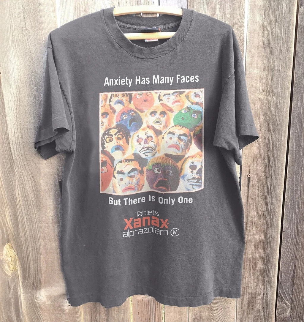 Xanax - Anxiety Has Many Faces  Unisex T-Shirt Charcoal Size S-5XL Unisex T-shirt, Sweatshirt, Hoodie, Long Sleeve Tee - T-Shirt, Sweatshirt, Hoodie