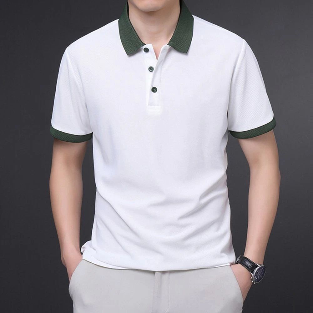 Trendy Mens Lapel Shirts Color Patchwork Comfortable Summer Business Casual Tops Unisex T-shirt, Sweatshirt, Hoodie, Long Sleeve Tee - T-Shirt, Sweatshirt, Hoodie