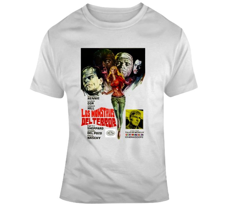 Mens Cotton Retro T-shirt Los Monstrous Del Terror Frankenstein Movie Sci Fi Unisex T-shirt, Sweatshirt, Hoodie, Long Sleeve Tee - T-Shirt, Sweatshirt, Hoodie