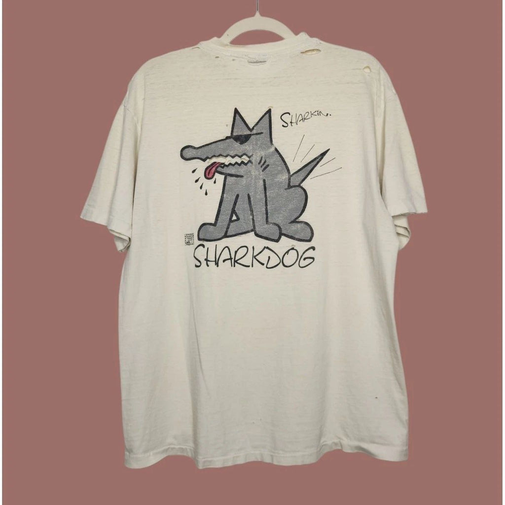 Vintage Sharkdog Surf Surfer Hawaii Double Sided Distressed Grunge Thrashed Unisex T-shirt, Sweatshirt, Hoodie, Long Sleeve Tee - T-Shirt, Sweatshirt, Hoodie