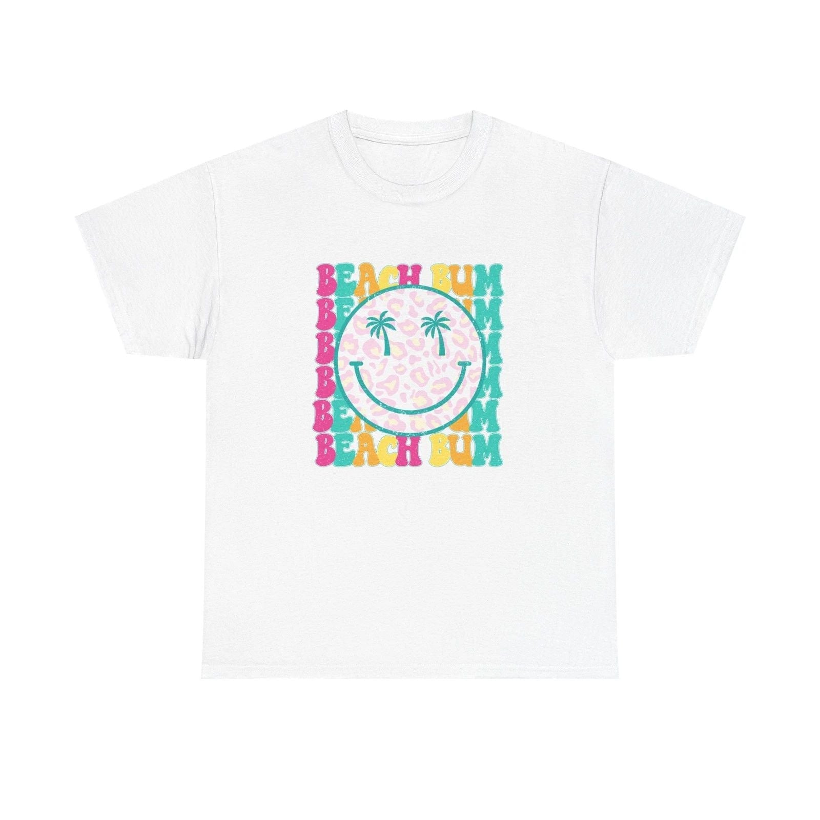 Beach Bum Smiley T-Shirt | Palm Tree Eyes, Retro Color Block Unisex T-shirt, Sweatshirt, Hoodie, Long Sleeve Tee - T-Shirt, Sweatshirt, Hoodie