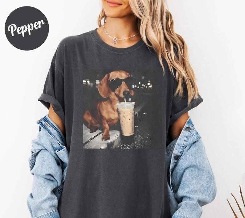Dachshund Drinking Iced Coffee Meme Shirt Funny Dog Graphic Tee Gift Unisex T-shirt, Sweatshirt, Hoodie, Long Sleeve Tee - T-Shirt, Sweatshirt, Hoodie