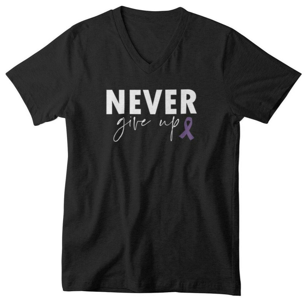 Mens V-neck Never Give Up T Shirt Epilepsy Awareness T-Shirt Pancreatic Cancer Unisex T-shirt, Sweatshirt, Hoodie, Long Sleeve Tee - T-Shirt, Sweatshirt, Hoodie
