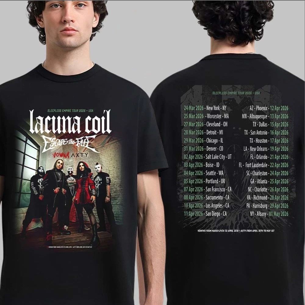 Lacuna Coil Sleepless Empire Tour 2026 North America Schedule Dates T-Shirt Unisex T-shirt, Sweatshirt, Hoodie, Long Sleeve Tee - T-Shirt, Sweatshirt, Hoodie