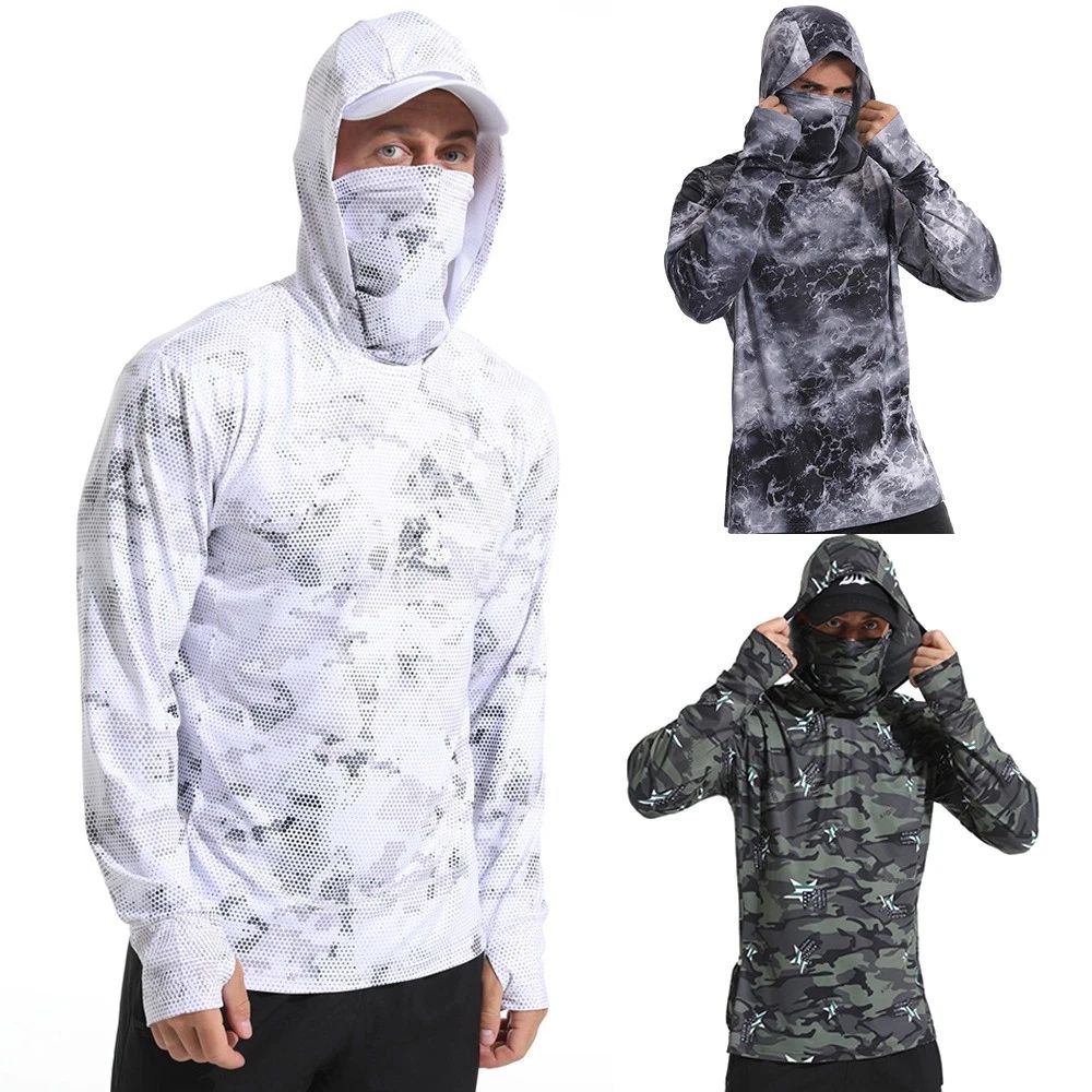 UPF50+ Mens Outdoor Fishing Hoodie Sun Block Skin Protection Long Sleeve T-Shirt Unisex T-shirt, Sweatshirt, Hoodie, Long Sleeve Tee - T-Shirt, Sweatshirt, Hoodie