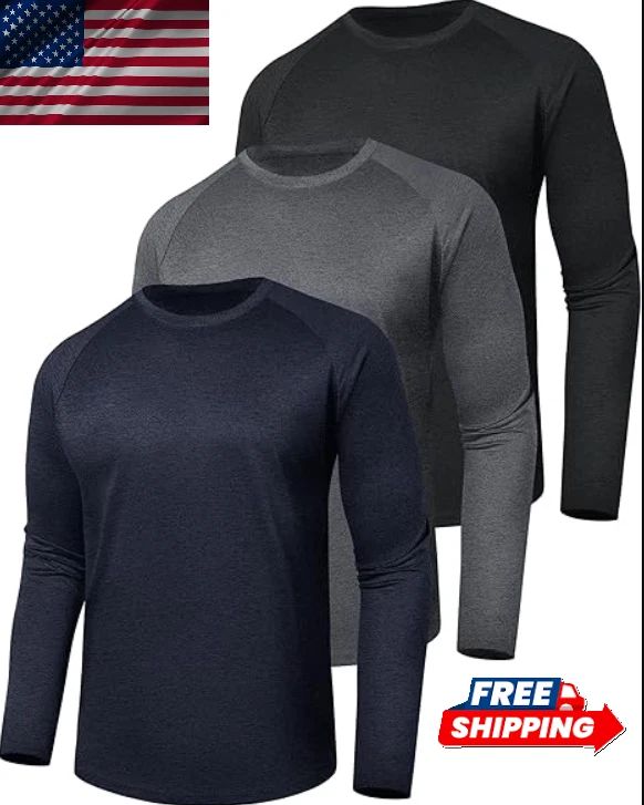 Men's 3-Pack Long Sleeve T Shirts Quick Dry UV Sun Protection Unisex T-shirt, Sweatshirt, Hoodie, Long Sleeve Tee - T-Shirt, Sweatshirt, Hoodie