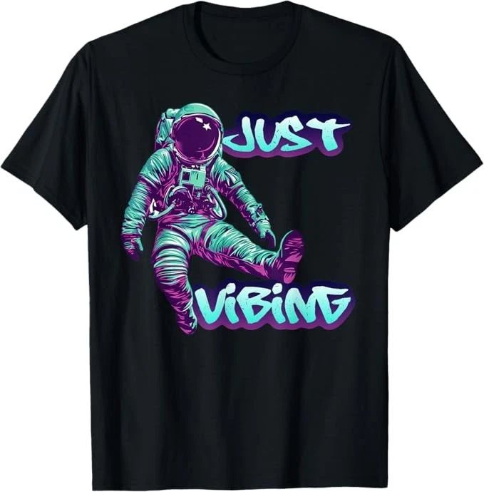 Purple and Teal Astronaut Just Vibing Graphic for Men T-Shirt Unisex T-shirt, Sweatshirt, Hoodie, Long Sleeve Tee - T-Shirt, Sweatshirt, Hoodie
